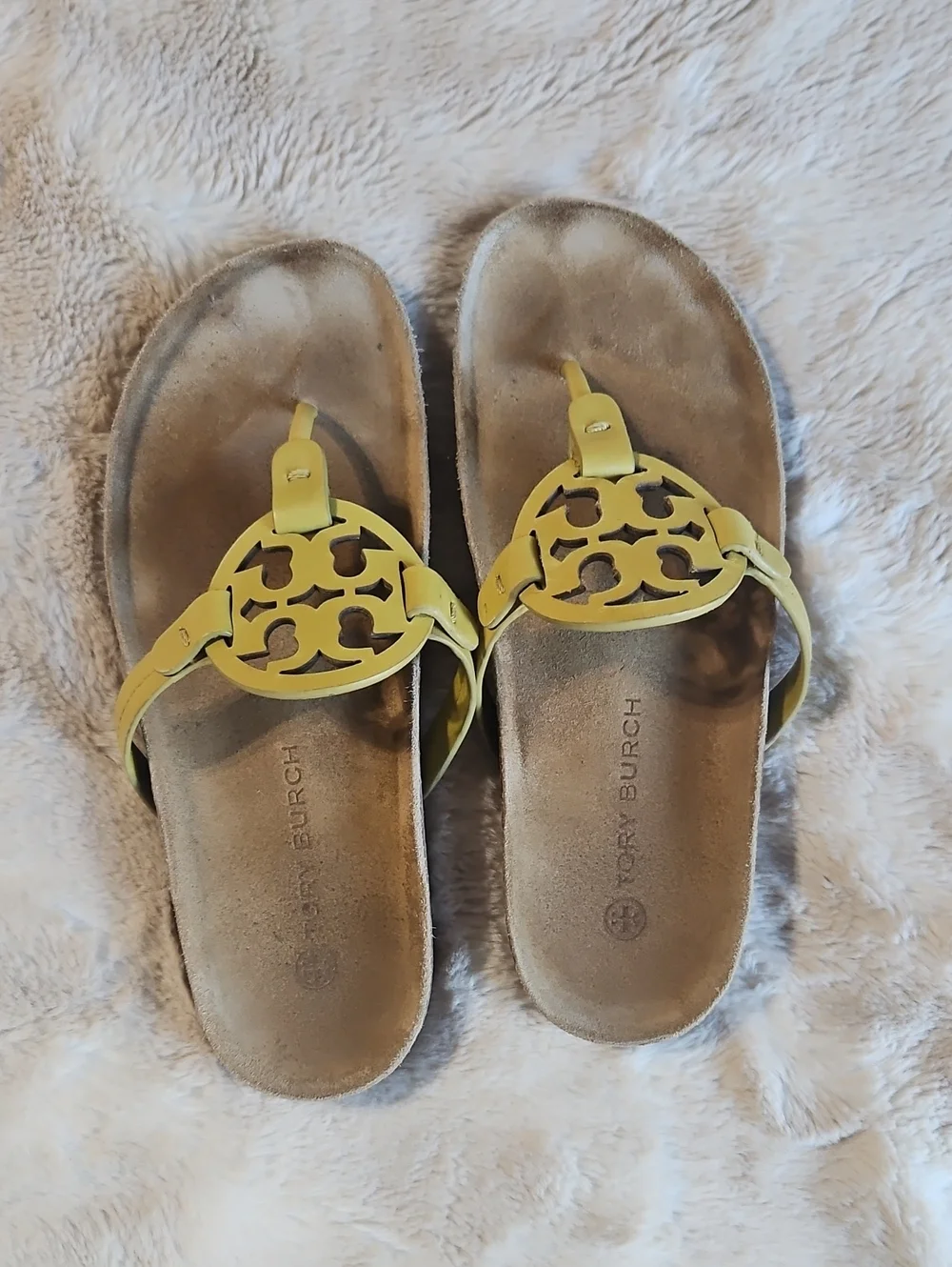 Tory Burch Lemon Yellow Miller Logo Slide Sandals